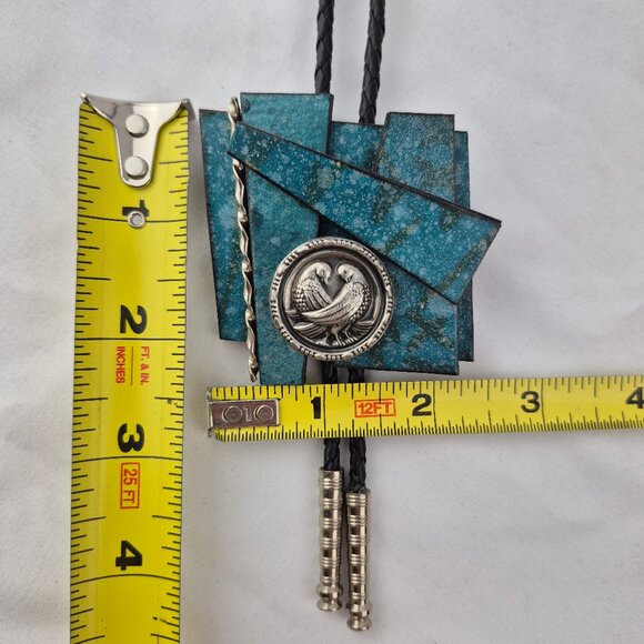 Handmade Geometric Shape Bolo Tie with Double Dove Bird Medallion - Picture 15 of 16